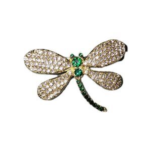 Dragonfly Rhinestone Brooch Pin Green New